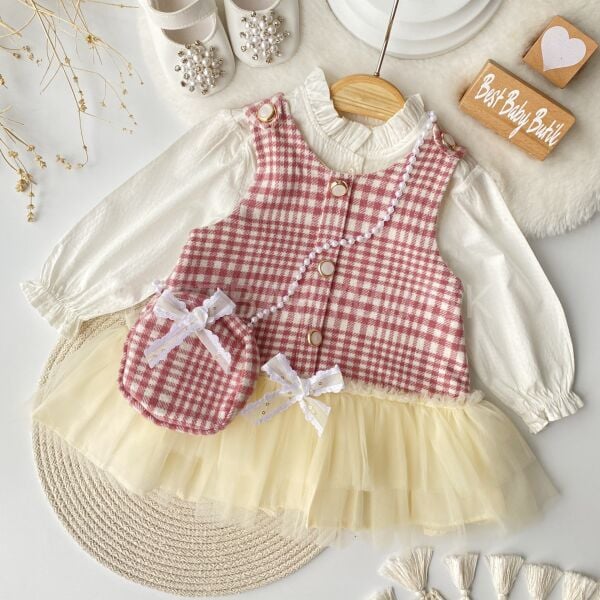 Viola Tütü Jileli Gömlek Ve İnci Çantalı 3’Lü Elbise Takımı