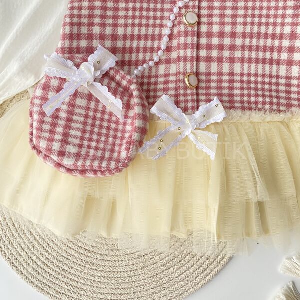 Viola Tütü Jileli Gömlek Ve İnci Çantalı 3’Lü Elbise Takımı 6-9 AY