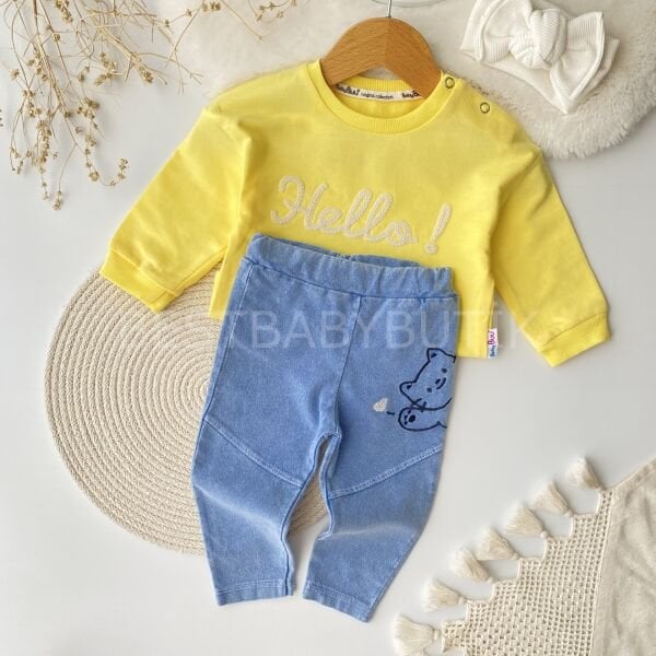 Hello Kedi Nakışlı Kot Pantolonlu 2’Li Takım