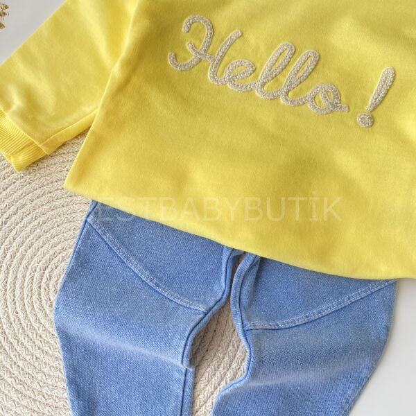 Hello Kedi Nakışlı Kot Pantolonlu 2’Li Takım