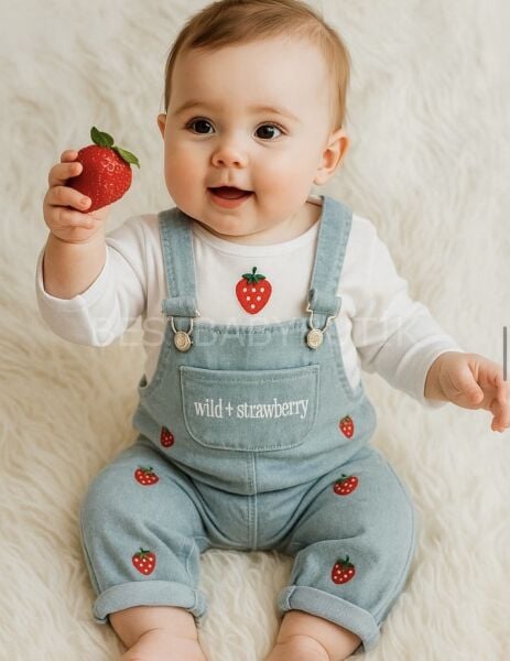 Çilek Nakışlı Badili Kot Salopet