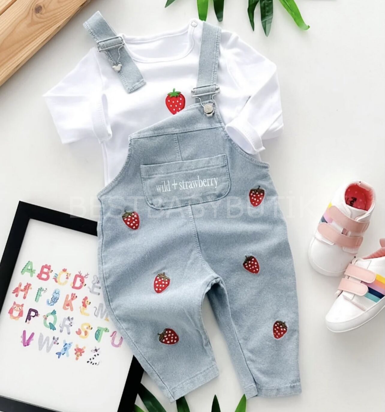 Çilek Nakışlı Badili Kot Salopet