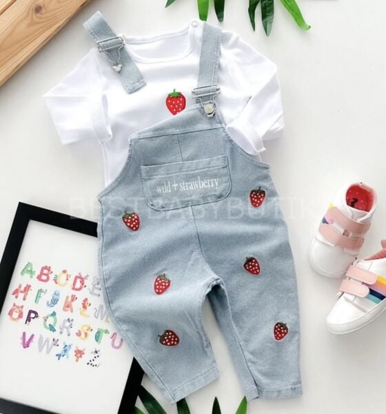 Çilek Nakışlı Badili Kot Salopet