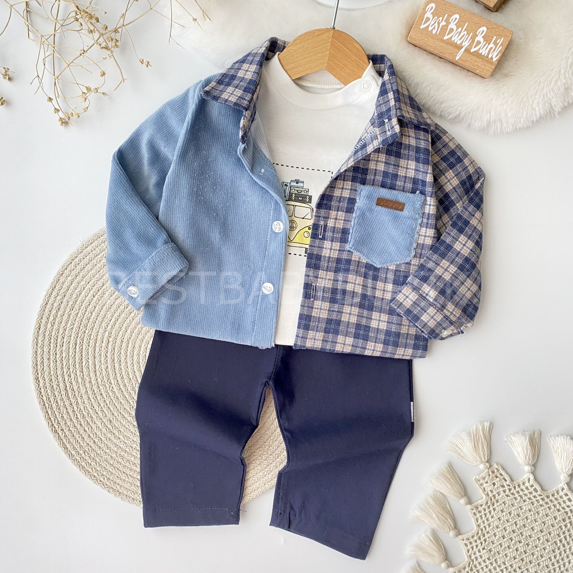 Kadife Pötikare Gönlekli Pantolonlu 3’lüTakım