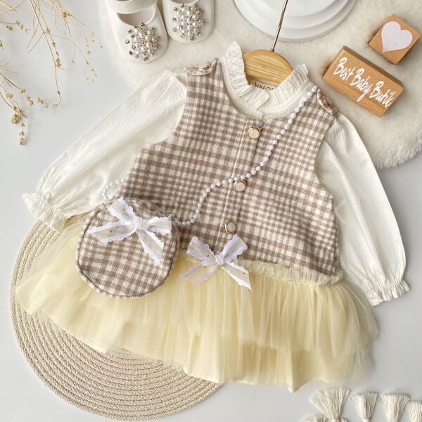 Viola Tütü Jileli Gömlek Ve İnci Çantalı 3’Lü Elbise Takımı