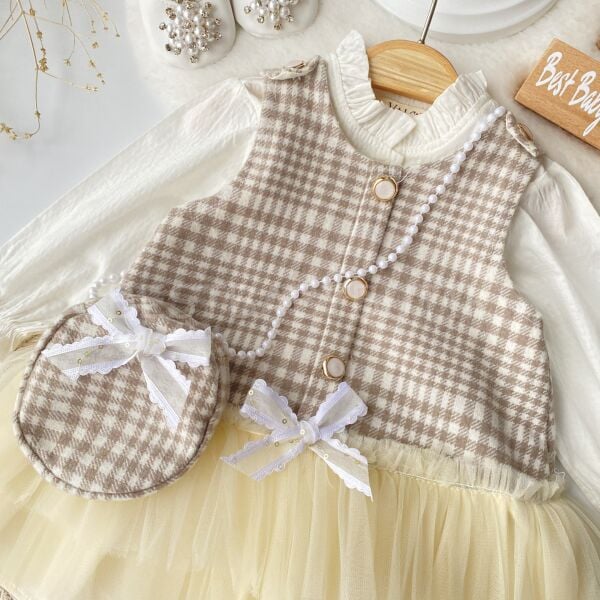 Viola Tütü Jileli Gömlek Ve İnci Çantalı 3’Lü Elbise Takımı