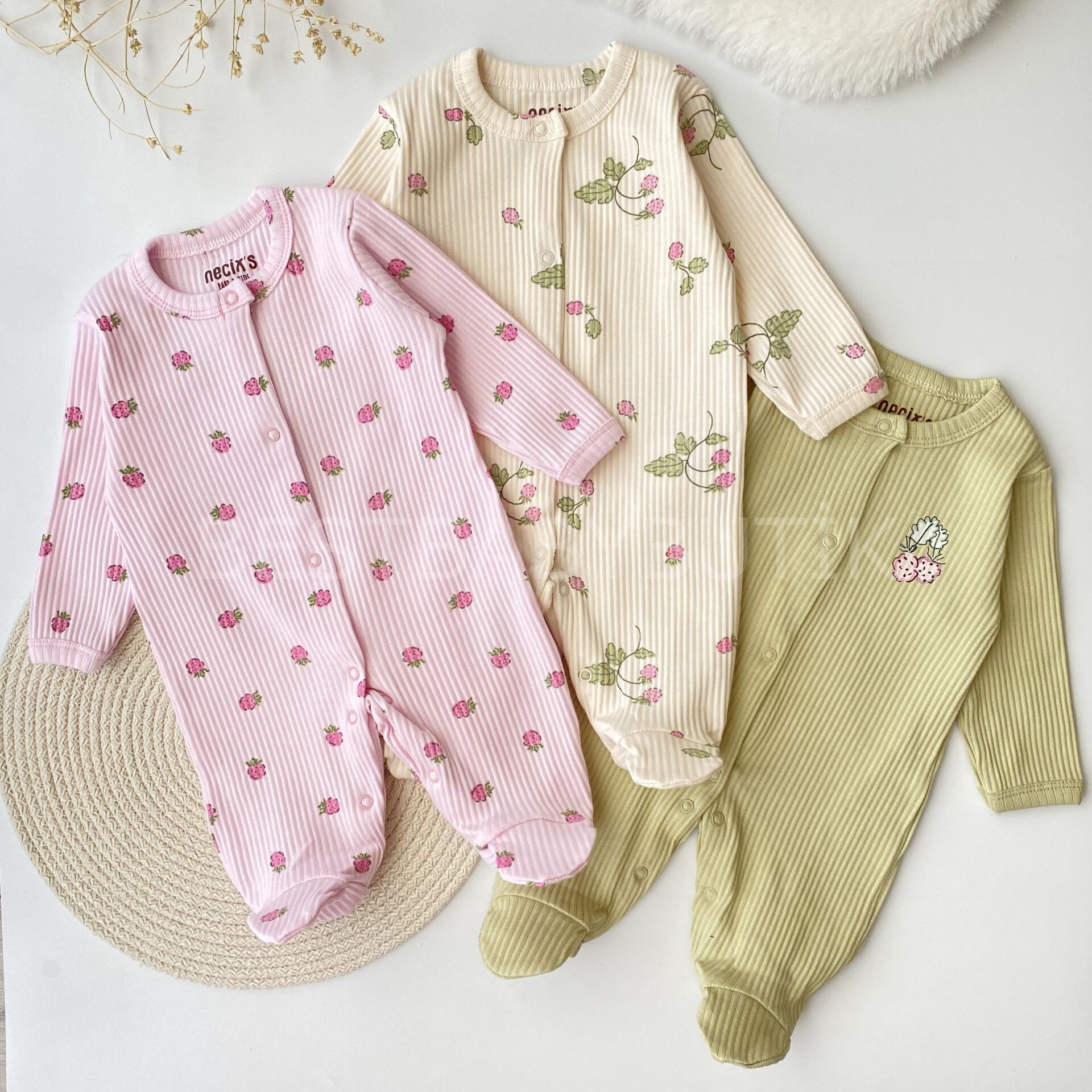 Ahududu Organik Baskı Detaylı 3’Lü Tulum Seti