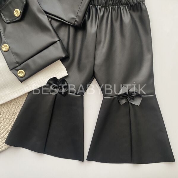 Deri Ceketli İspanyol Pantolonlu 3’Lü Takım 3 YAŞ