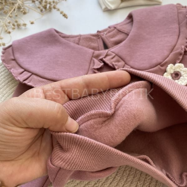 ELİS ÇİÇEK ÖRGÜLÜ BEBE YAKA ŞARDONLU  2’Lİ TAKIM