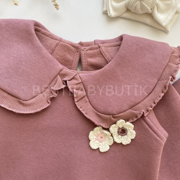 ELİS ÇİÇEK ÖRGÜLÜ BEBE YAKA ŞARDONLU  2’Lİ TAKIM