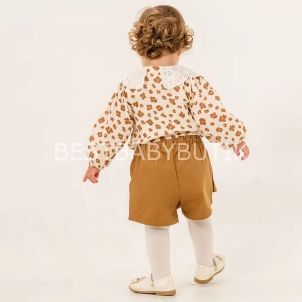 Milla Leopar Desenli Müslin Gömlekli Şort Etekli Takım (Külotluçorap Hediyeli )