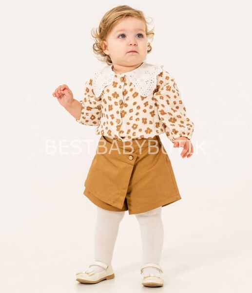 Milla Leopar Desenli Müslin Gömlekli Şort Etekli Takım (Külotluçorap Hediyeli ) 18-24 AY