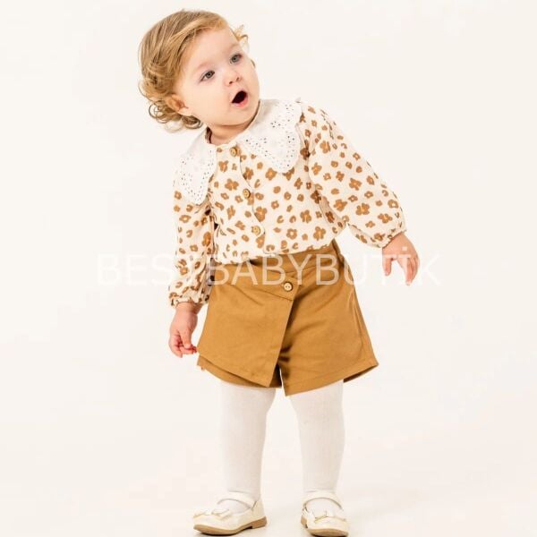 Milla Leopar Desenli Müslin Gömlekli Şort Etekli Takım (Külotluçorap Hediyeli )
