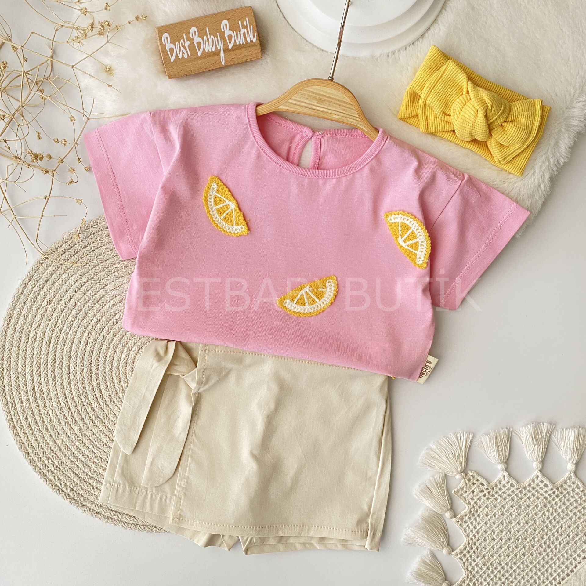 Limon Örgülü Oversize Şort Etekli Takım 6-9 AY
