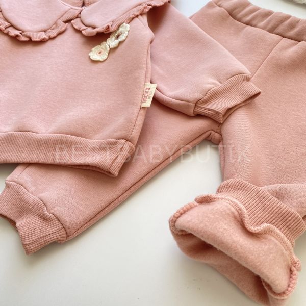 ELİS ÇİÇEK ÖRGÜLÜ BEBE YAKA ŞARDONLU  2’Lİ TAKIM