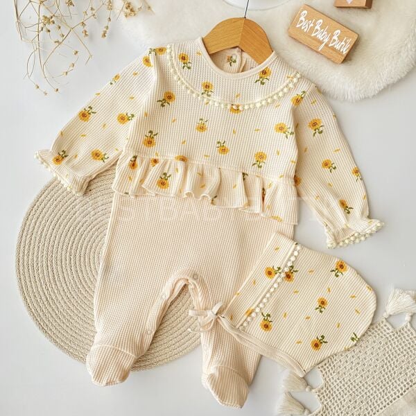 Çiçek Desenli Fırfırlı Bereli Tulum