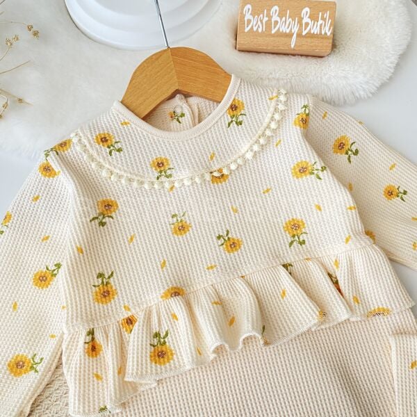 Çiçek Desenli Fırfırlı Bereli Tulum