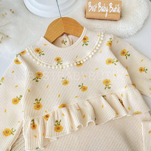 Çiçek Desenli Fırfırlı Bereli Tulum