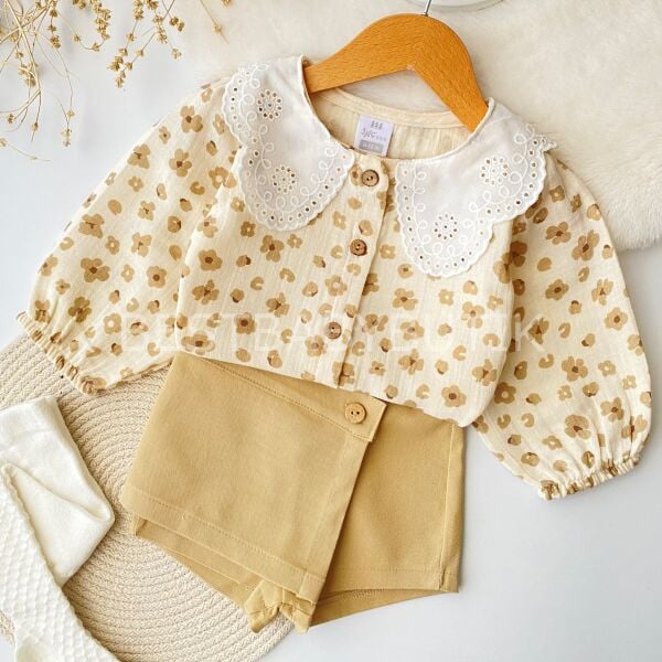 Milla Leopar Desenli Müslin Gömlekli Şort Etekli Takım (Külotlu Çorap Hediye)