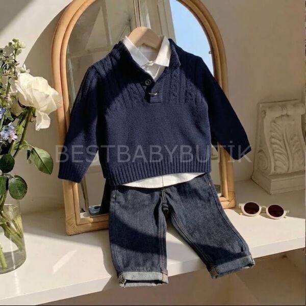 Premium Trikolu Ve Beyaz Gömlekli Kot Pantolonlu 3’Lü Takım