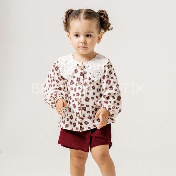 Milla Leopar Desenli Müslin Gömlekli Şort Etekli Takım (KülotluÇorap Hediye) 12-18 AY