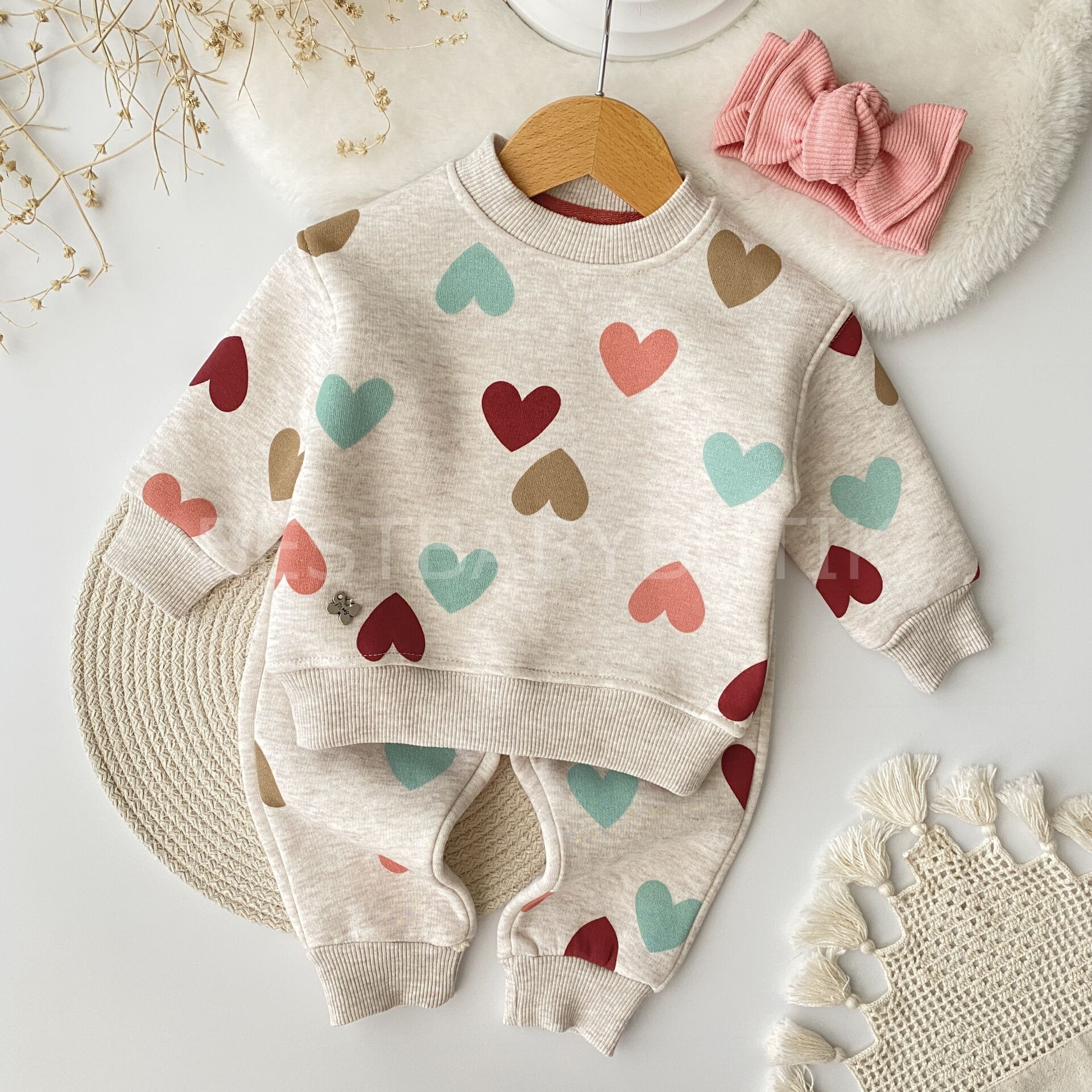 Renkli Kalpli Kışlık Şardonlu 2’Li Takım