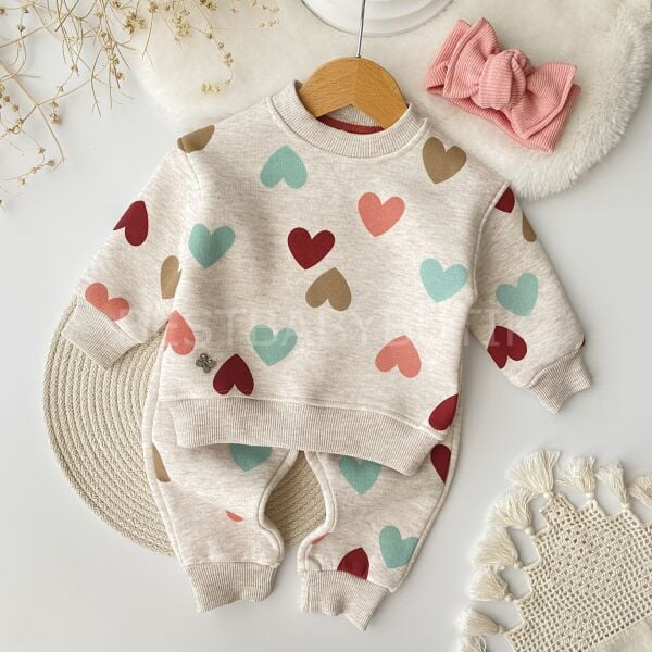 Renkli Kalpli Kışlık Şardonlu 2’Li Takım