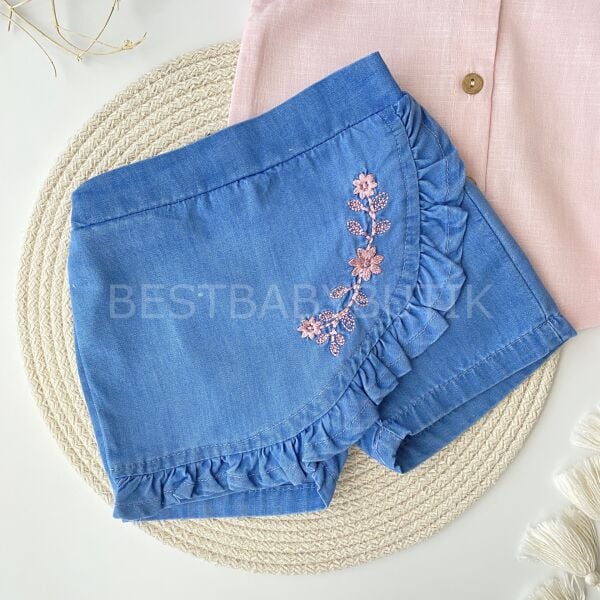 Çiçek Nakışlı Bebe Yaka Şort Etekli Takım 12-18 AY