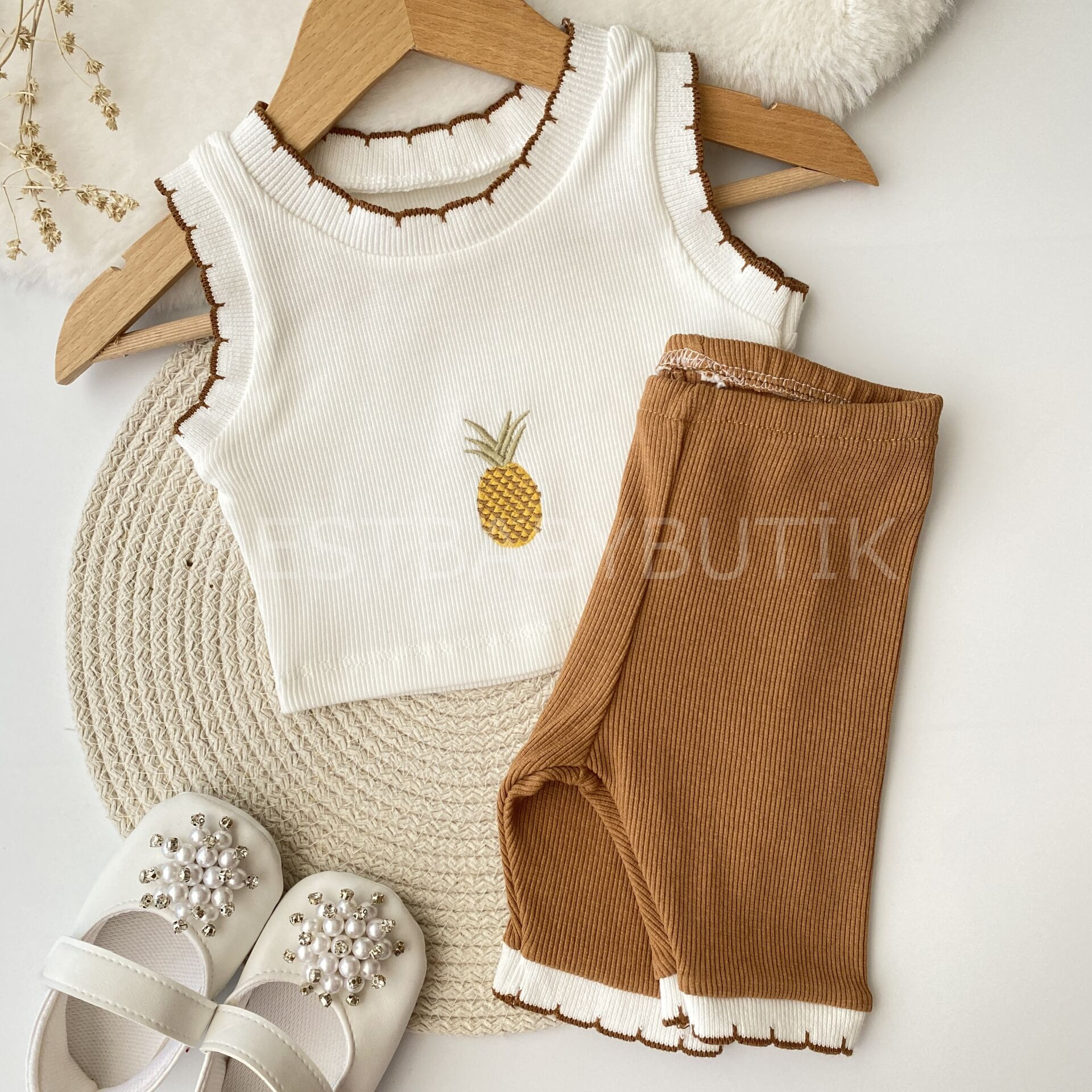 Ananas Nakışlı Crop Fitilli 2’Li Takım