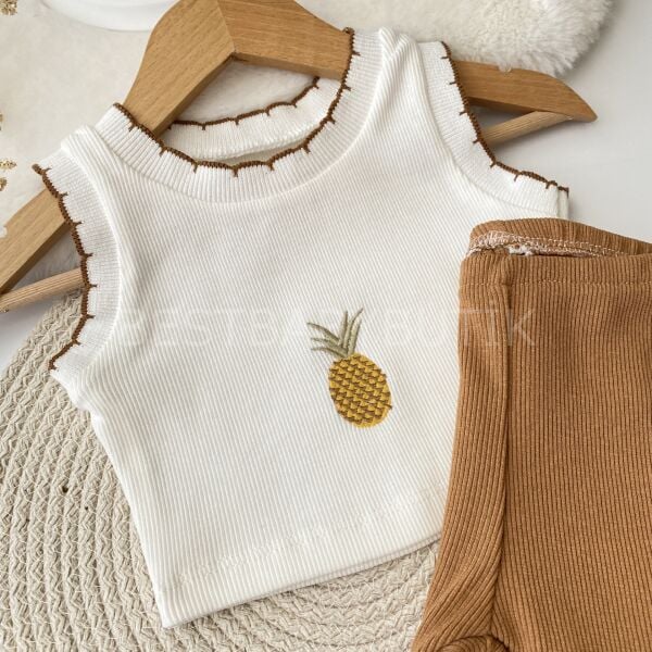 Ananas Nakışlı Crop Fitilli 2’Li Takım