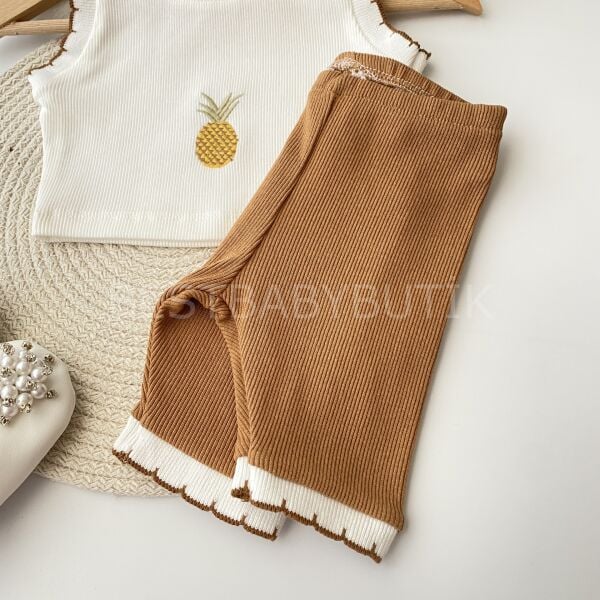 Ananas Nakışlı Crop Fitilli 2’Li Takım