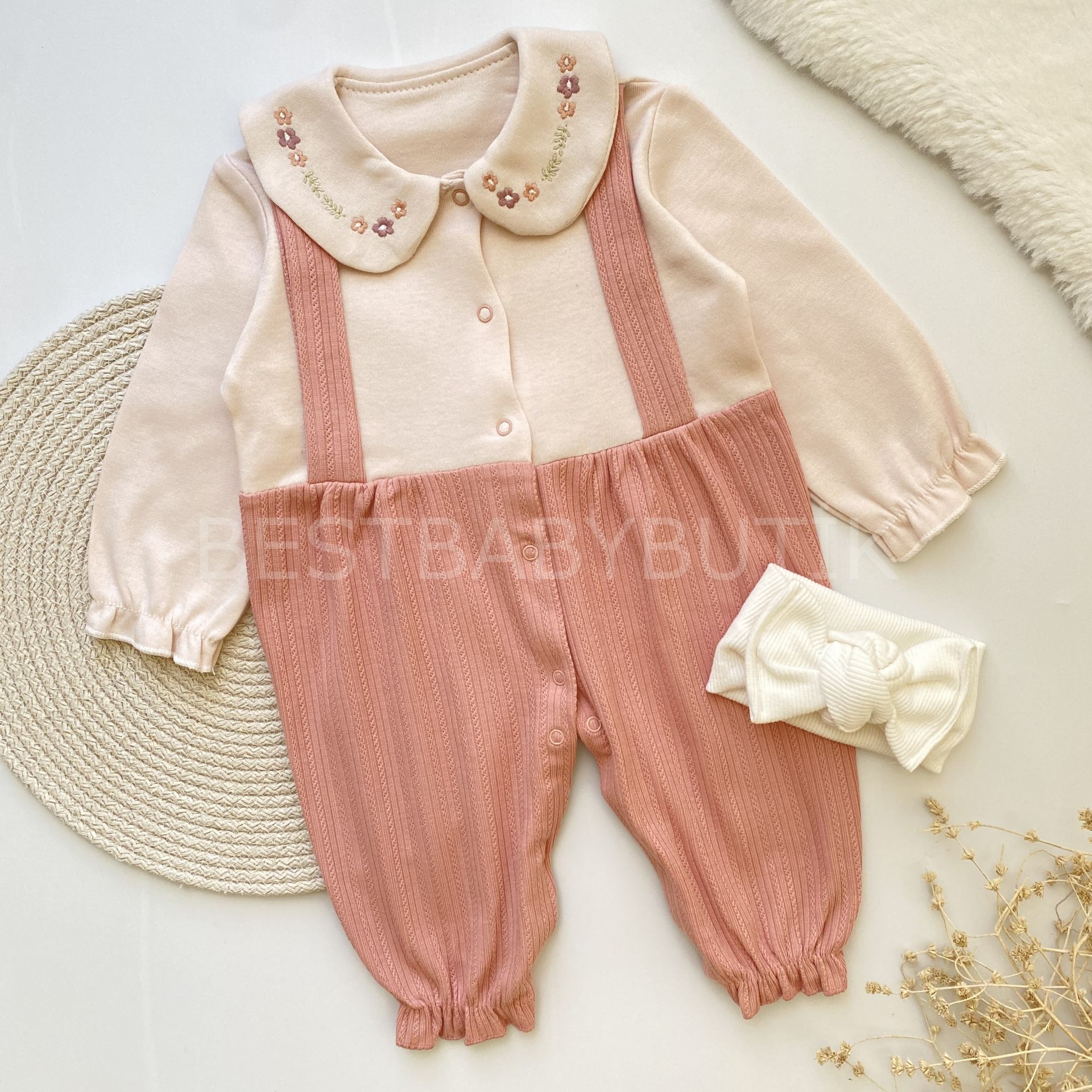 FRİDA ÇİÇEKLİ BEBEK YAKA ASKI DETAYLI TULUM