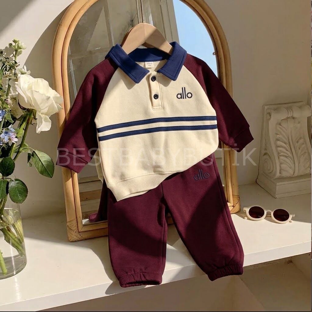 Yazı Detaylı Polo Yaka Şardonlu Eşofman Takımı 9-12 AY