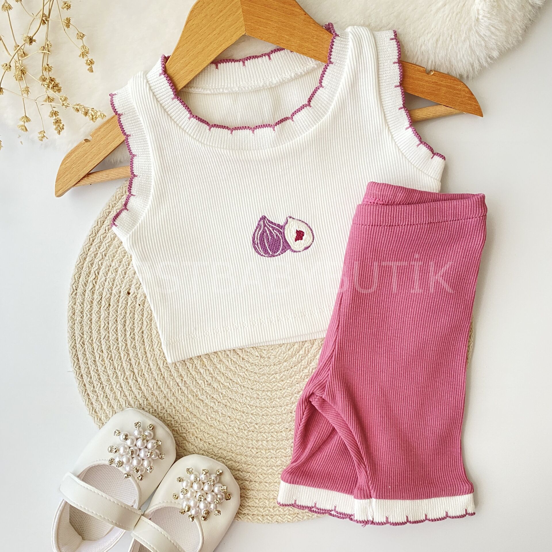 İncir Nakışlı Crop Fitilli 2’Li Takım