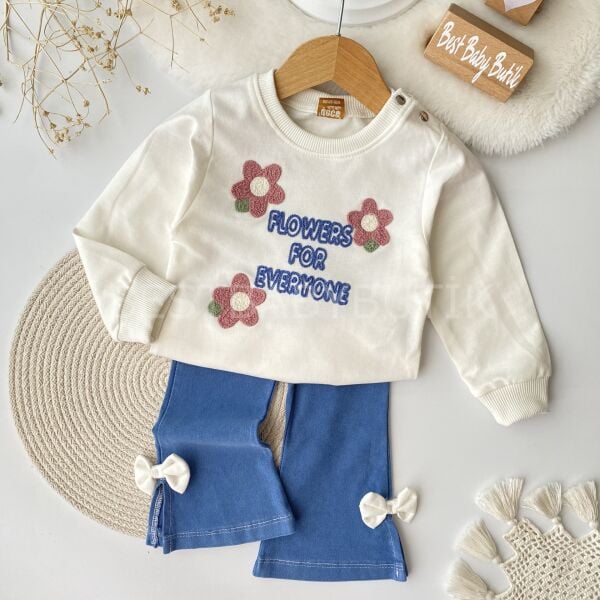 Flowers Panç Nakışlı İspanyol Paça 2’Li Takım