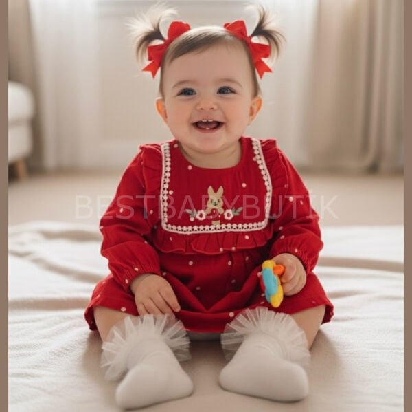 TAVŞAN NAKIŞLI MÜSLİN BENEKLİ ELBİSE