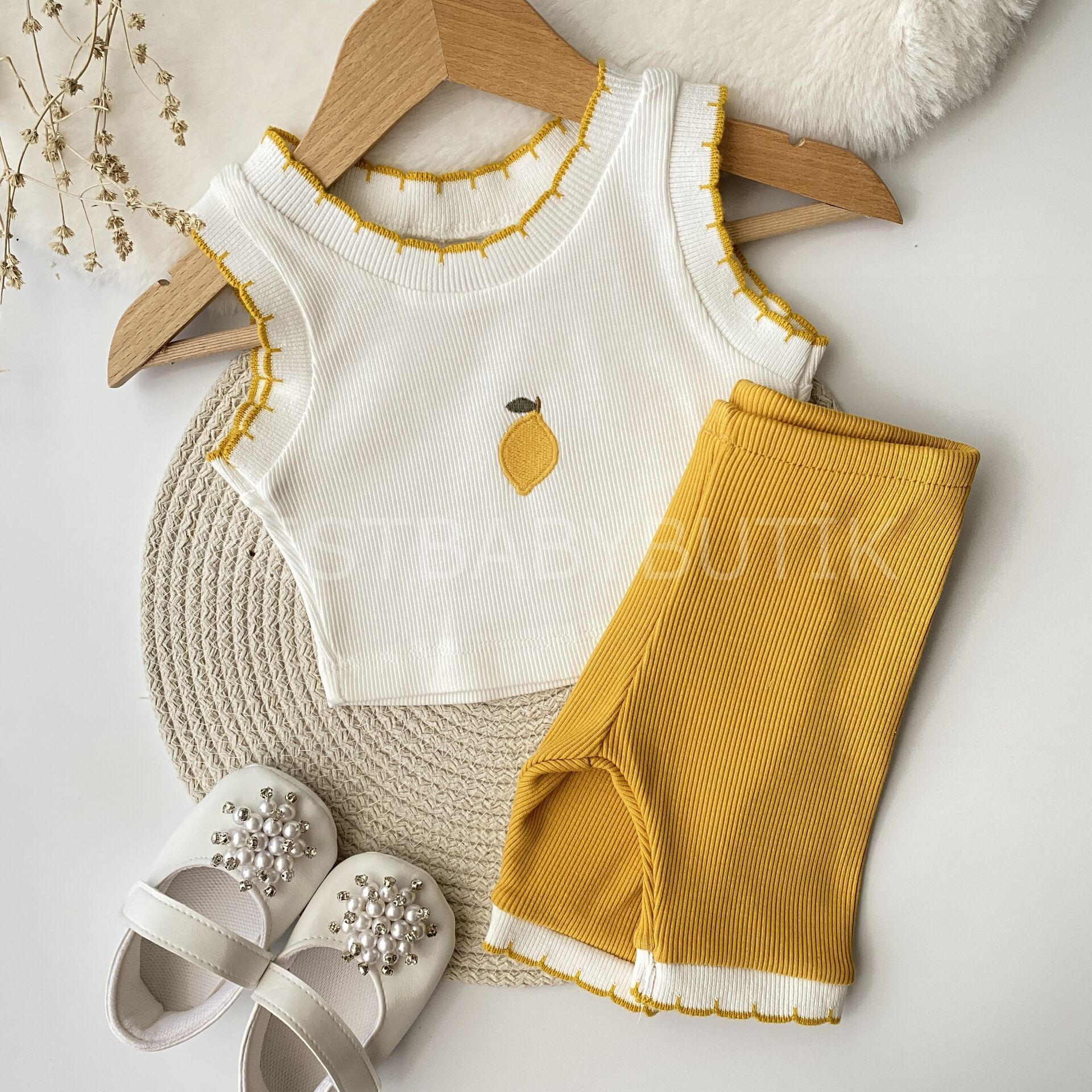 Limon Nakışlı Crop Fitilli 2’Li Takım