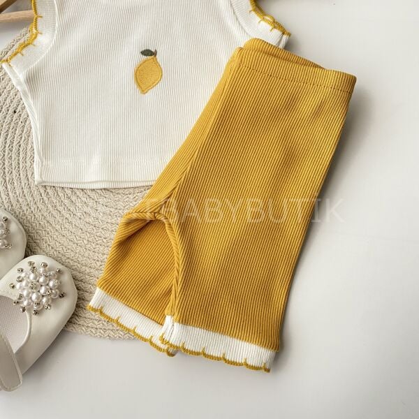 Limon Nakışlı Crop Fitilli 2’Li Takım
