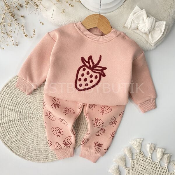 Çilek Süzene Nakışlı Şardonlu 2’Li Takım