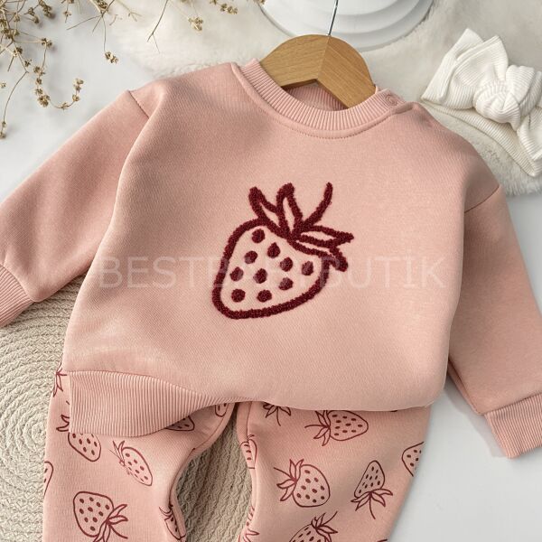 Çilek Süzene Nakışlı Şardonlu 2’Li Takım