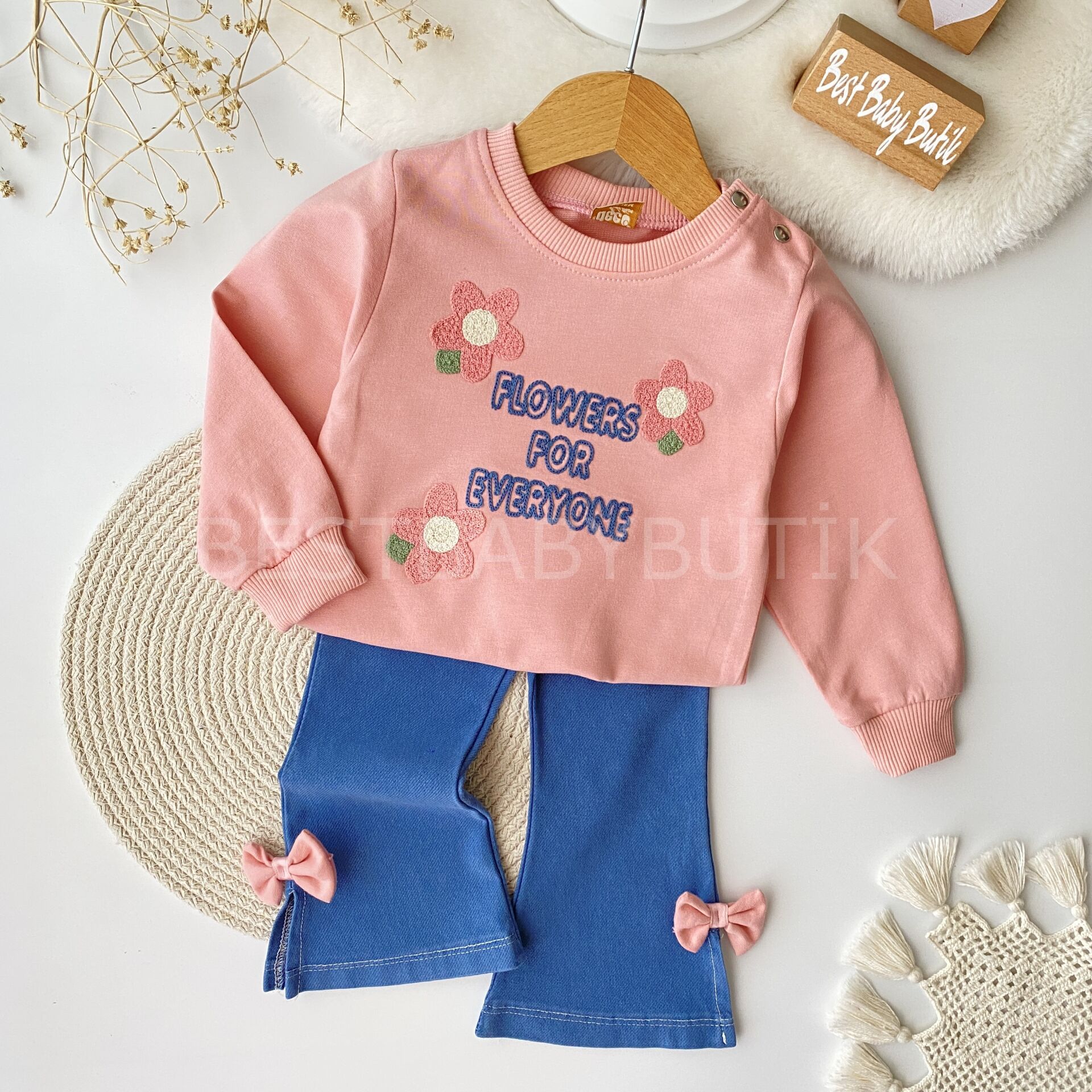 Flowers Panç Nakışlı İspanyol Paça 2’Li Takım 9-12 AY