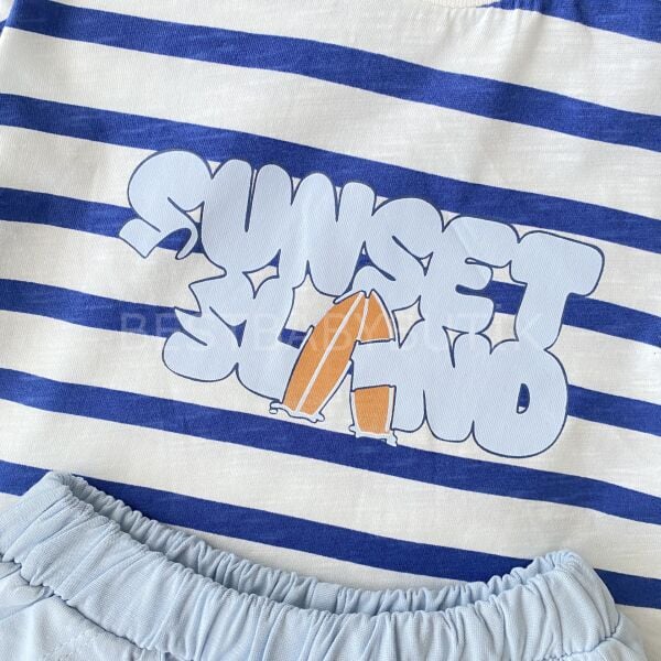 Sunset Baskılı Çizgili Ve Şapkalı 3’Lü Takım 18-24 AY