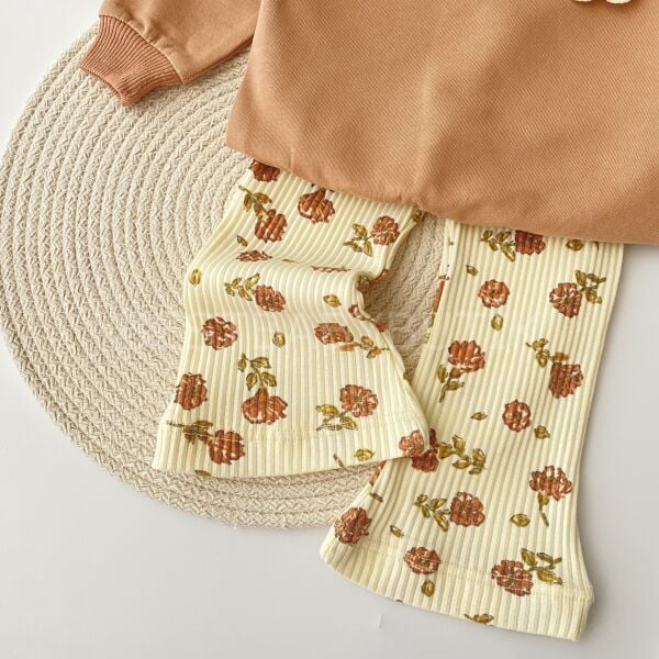 Gül Nakışlı Bebek Yaka Detaylı 2’Li Takım