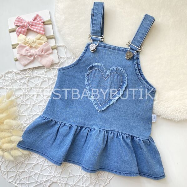 ELİSA KALP DETAYLI FIRFIRLI KOT ELBİSE VE GÖMLEĞİ