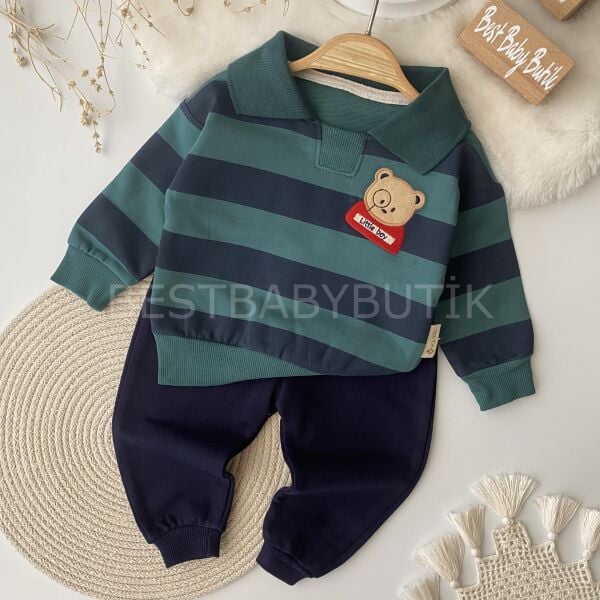 Ayıcıklı Polo Yaka Çizgili Alt Üst Takım