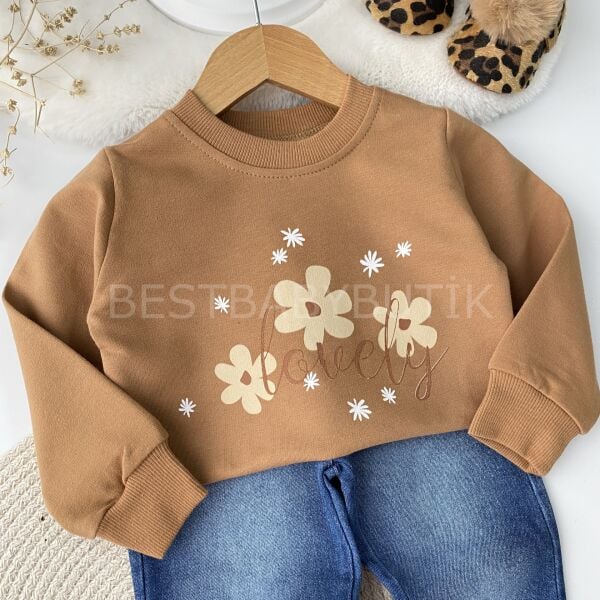 Lovely Çiçek Baskılı Püsküllü Kot Pantolonlu Takım