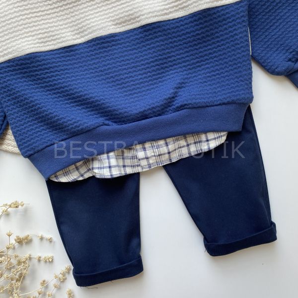 FAYA GÖMLEK DETAYLI ÇİFT DESENLİ PANTALONLU 2 ‘Lİ TAKIM