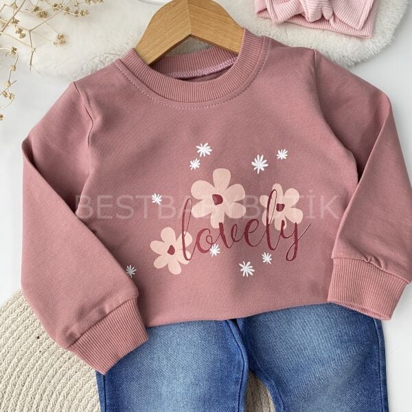 Lovely Çiçek Baskılı Püsküllü Kot Pantolonlu Takım