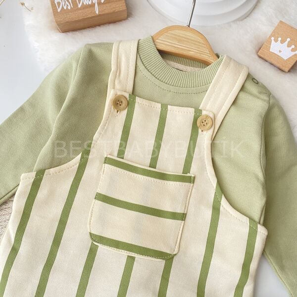 Çizgili Şapkalı 3’Lü Salopet Tulum Seti