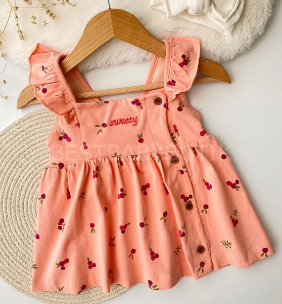 Çiçekli Sırt Bağlama Detaylı Fırfırlı Elbise